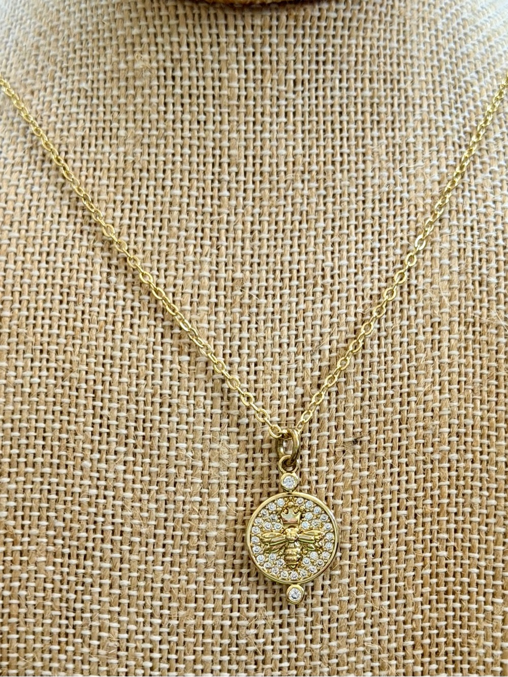Queen Bee Gold Crystal Coin Pendant Necklace for Women - Picture 2 of 4